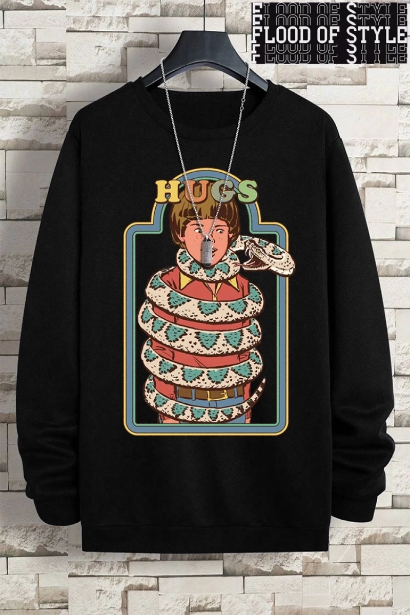 Hip Hop Harajuku Vintage Tarzı  Yılanlar samimi kucaklama  Gri