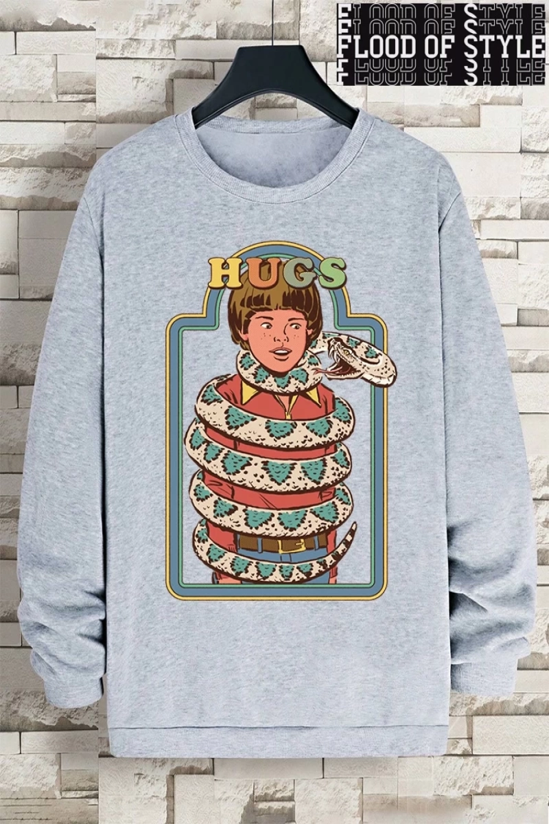 Hip Hop Harajuku Vintage Tarzı  Yılanlar samimi kucaklama  Gri