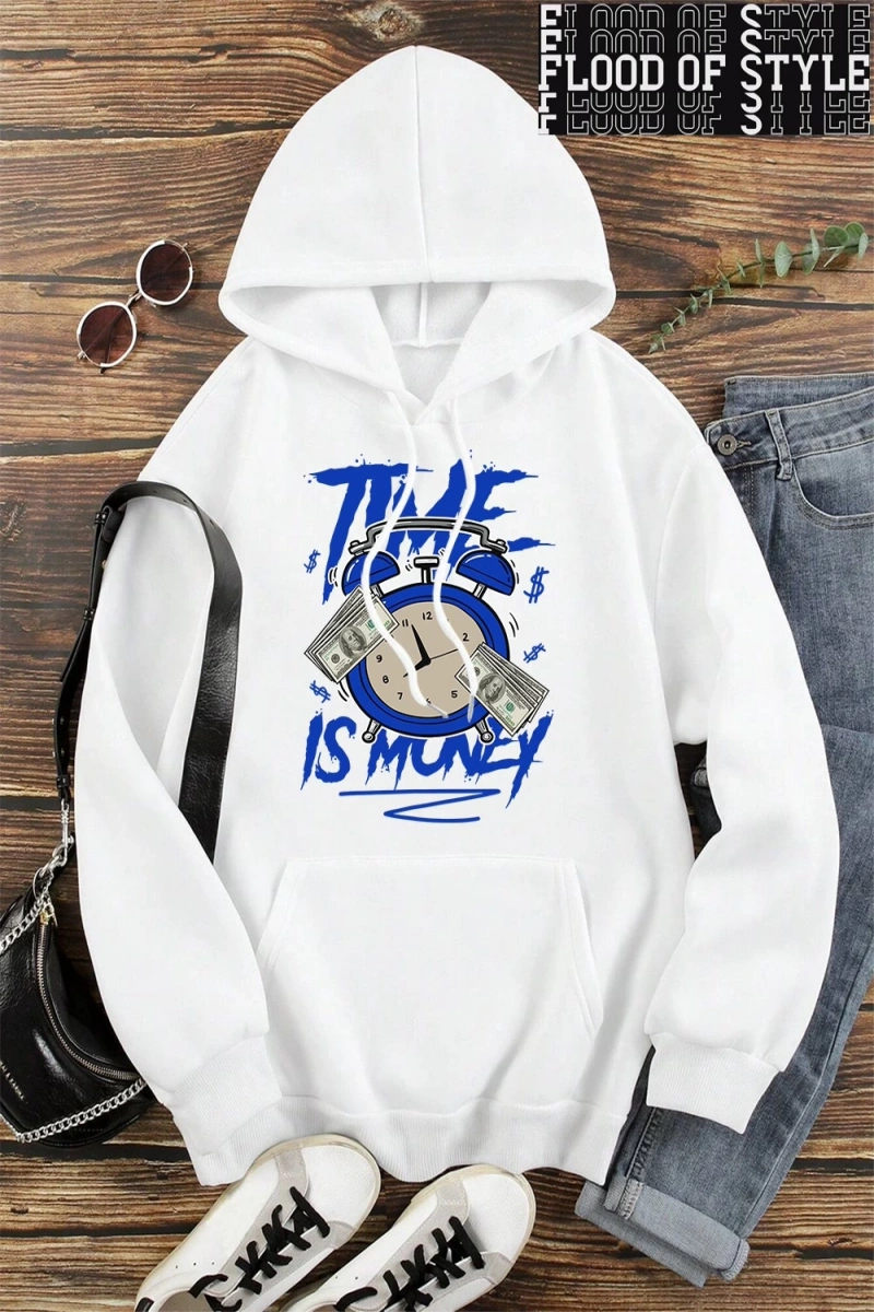Hip Hop Harajuku Vintage Tarzı  Zaman para baskı Hoodies  Gri