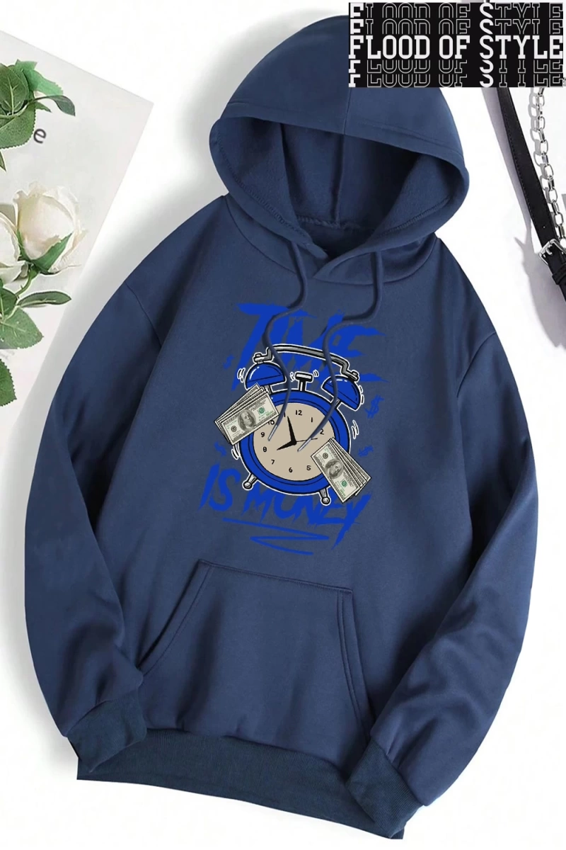 Hip Hop Harajuku Vintage Tarzı  Zaman para baskı Hoodies  Gri