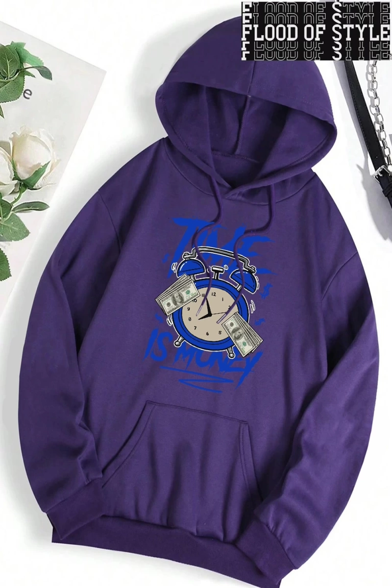 Hip Hop Harajuku Vintage Tarzı  Zaman para baskı Hoodies  Gri