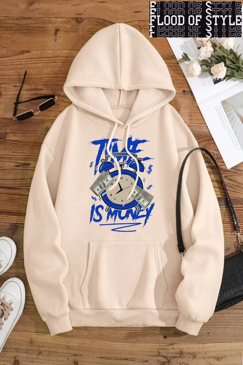 Hip Hop Harajuku Vintage Tarzı  Zaman para baskı Hoodies  Gri