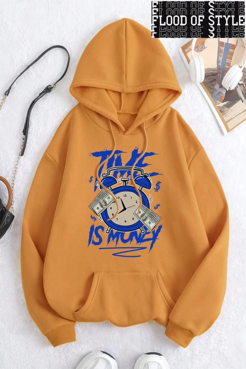 Hip Hop Harajuku Vintage Tarzı  Zaman para baskı Hoodies  Gri