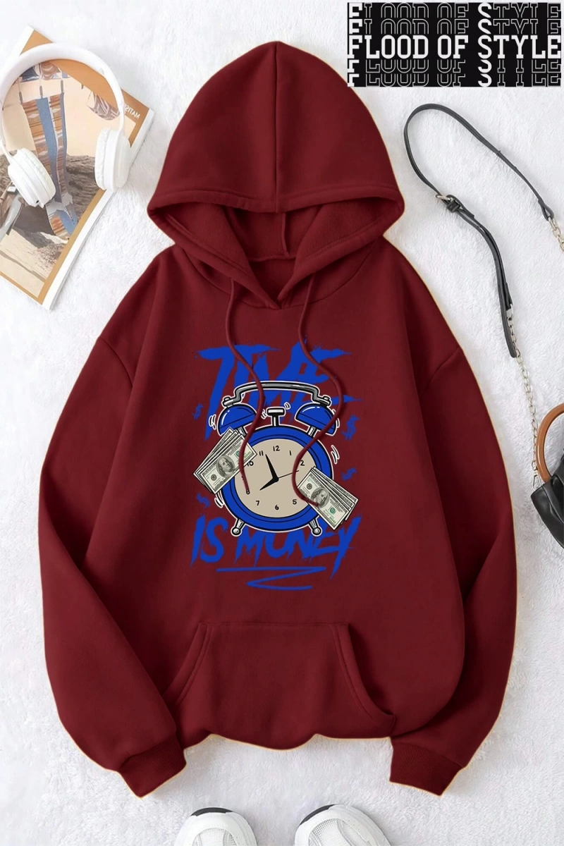 Hip Hop Harajuku Vintage Tarzı  Zaman para baskı Hoodies  Gri