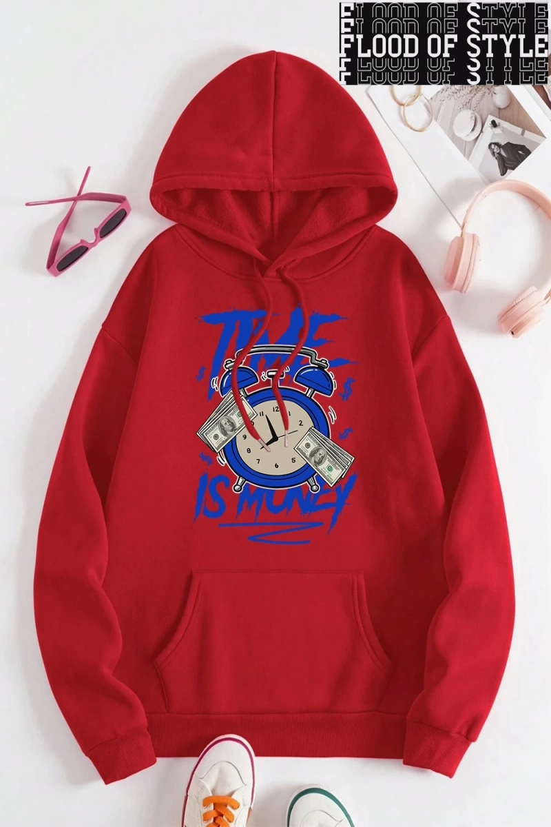 Hip Hop Harajuku Vintage Tarzı  Zaman para baskı Hoodies  Gri