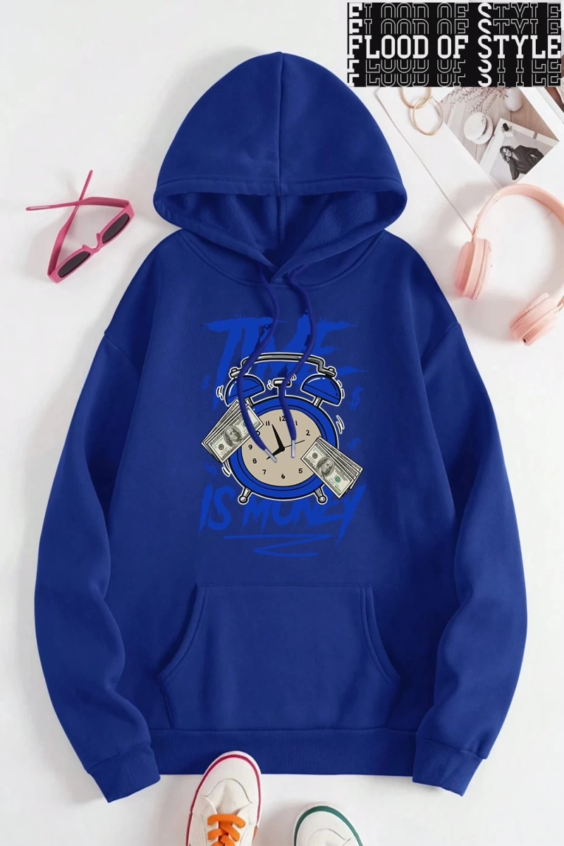Hip Hop Harajuku Vintage Tarzı  Zaman para baskı Hoodies  Gri