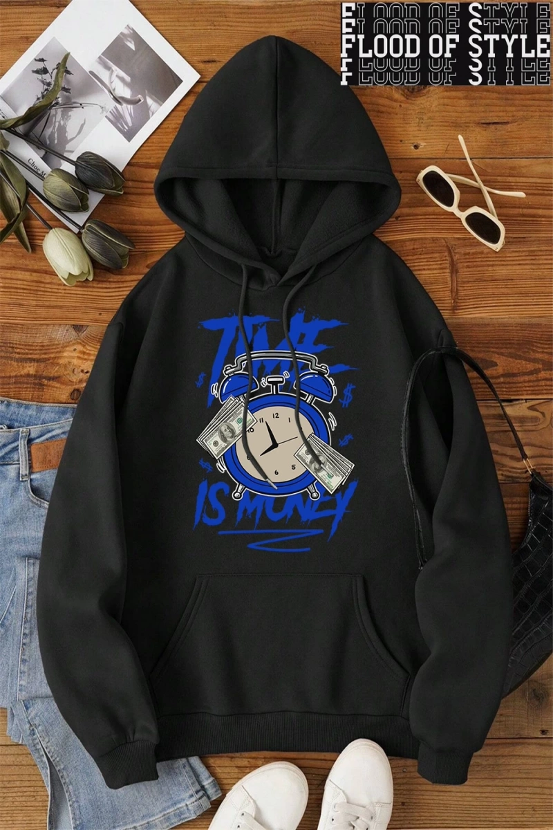 Hip Hop Harajuku Vintage Tarzı  Zaman para baskı Hoodies  Gri