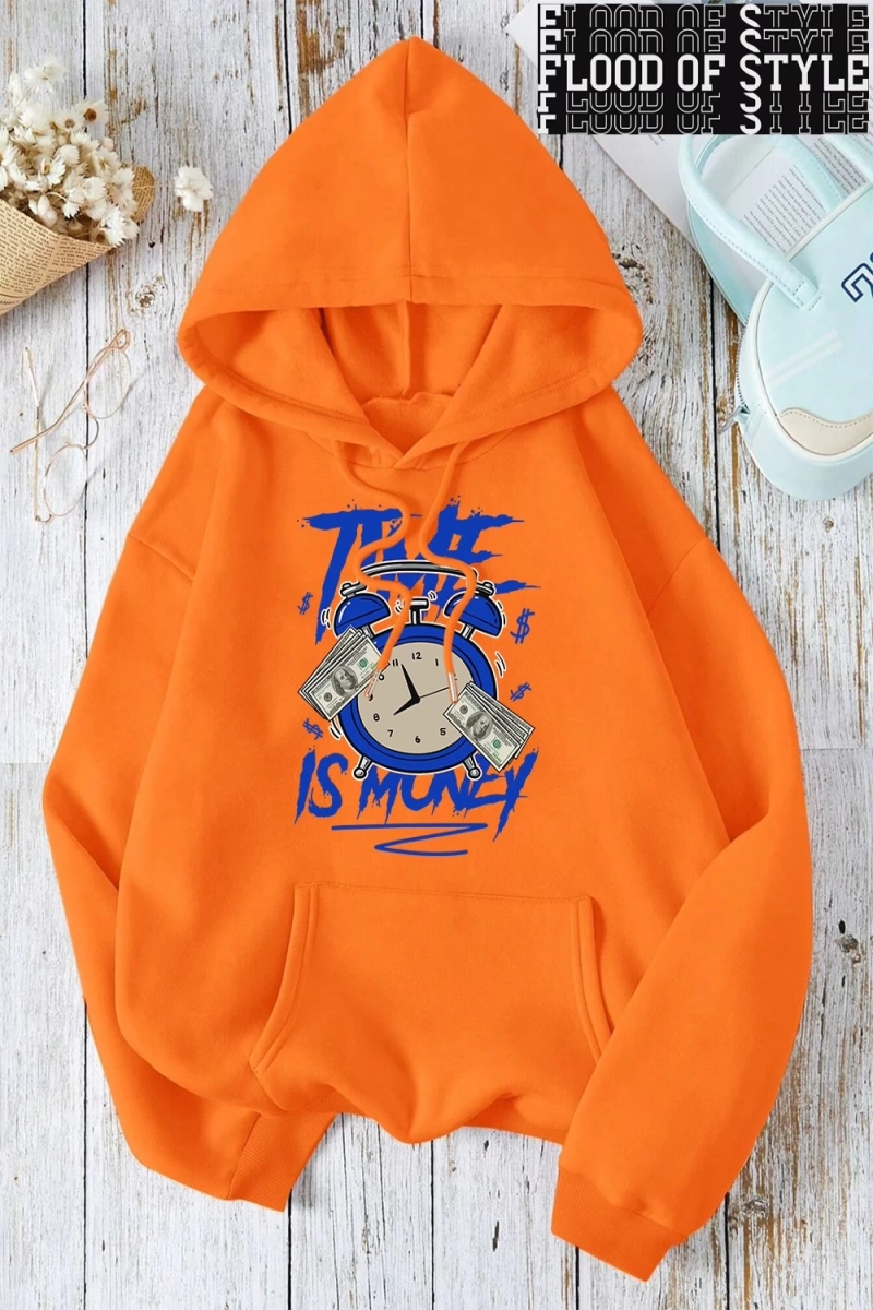 Hip Hop Harajuku Vintage Tarzı  Zaman para baskı Hoodies  Gri