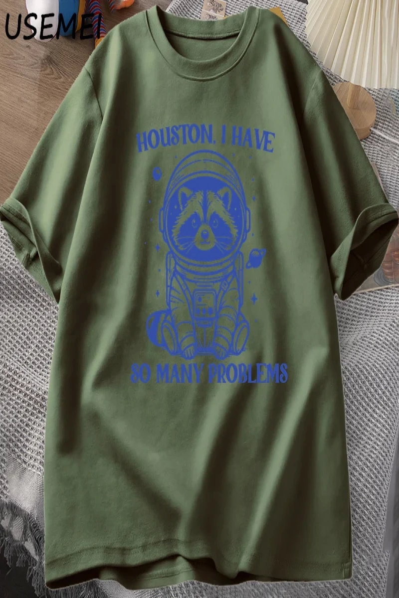 Houston Çok Sorunum Var Tshirt Komik Rakun Meme Grafik T Shirt Çöp Panda Merch T-shirt Adam P 2818