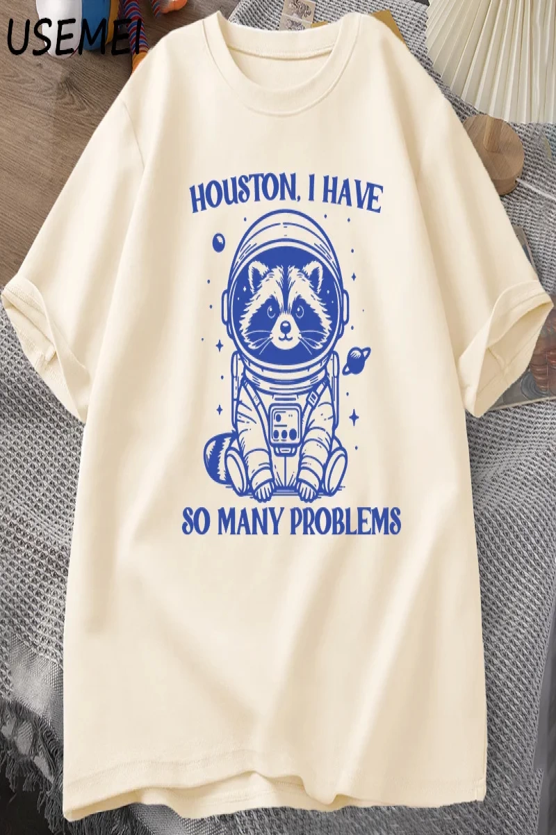 Houston Çok Sorunum Var Tshirt Komik Rakun Meme Grafik T Shirt Çöp Panda Merch T-shirt Adam P 2818