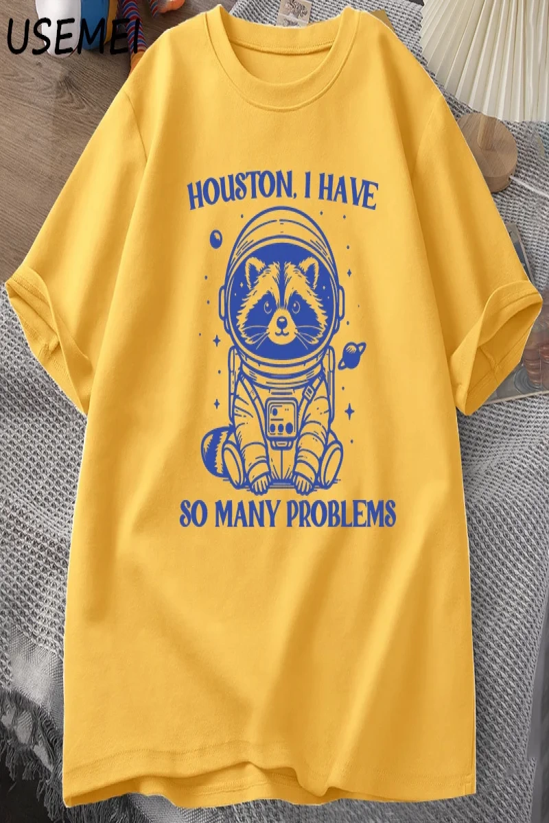 Houston Çok Sorunum Var Tshirt Komik Rakun Meme Grafik T Shirt Çöp Panda Merch T-shirt Adam P 2818