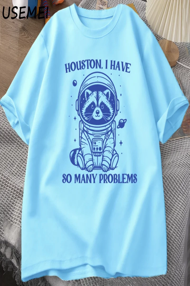 Houston Çok Sorunum Var Tshirt Komik Rakun Meme Grafik T Shirt Çöp Panda Merch T-shirt Adam P 2818
