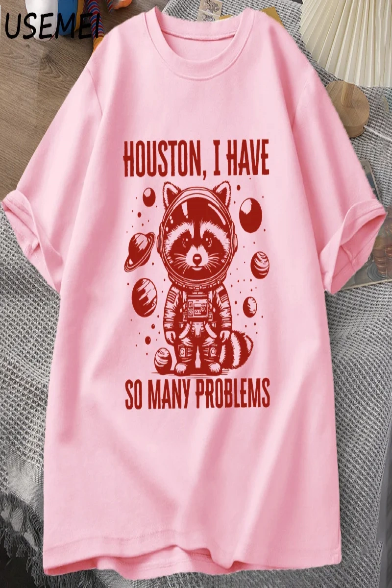 Houston o kadar çok sorun var T-shirt erkekler komik rakun uzayda Vintage hayvan uzay T Shirt 2851