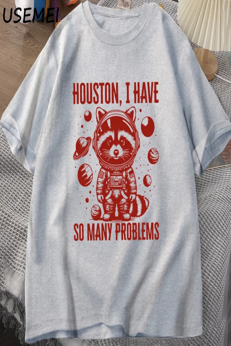 Houston o kadar çok sorun var T-shirt erkekler komik rakun uzayda Vintage hayvan uzay T Shirt 2851