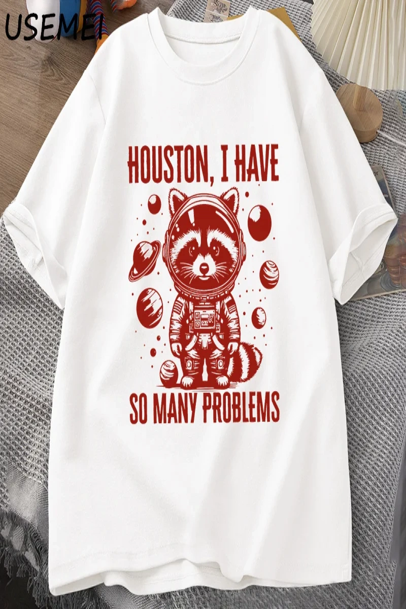 Houston o kadar çok sorun var T-shirt erkekler komik rakun uzayda Vintage hayvan uzay T Shirt 2851