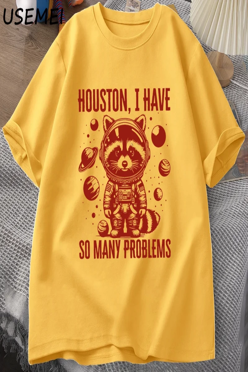 Houston o kadar çok sorun var T-shirt erkekler komik rakun uzayda Vintage hayvan uzay T Shirt 2851