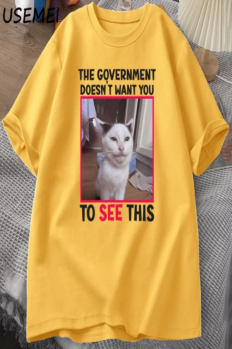 Hükümet İstemiyor Komik Kedi Meme T-shirt Erkekler Rahat Kısa Kollu Aptal Aptal T Shirt erkek 3073
