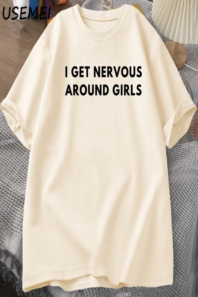 I Get Nervous Around Girls T-Shirt Men Funny Y2K Trendy Graphic Tee Summer High Qualtity Shor 3068