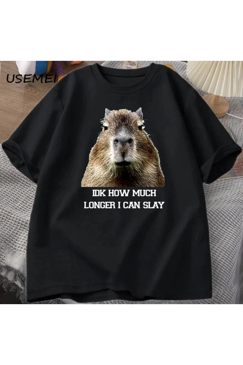 IDK ne kadar uzun ben Capybara komik Tshirt Slay eğilimleri Slay Retro hayvan T-shirt erkekle
