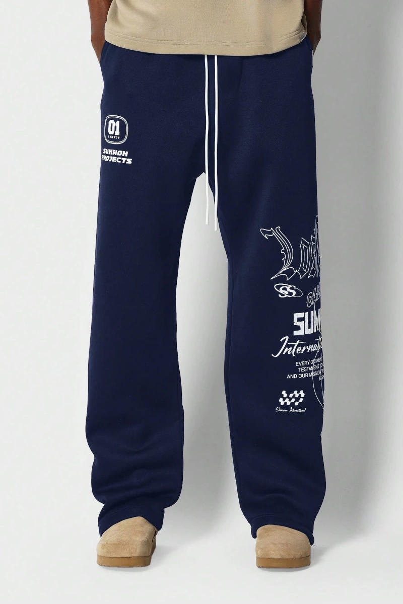 International Premium Drop Crotch Jogger Eşofman Altı Sokak Stili Tipografi Bas