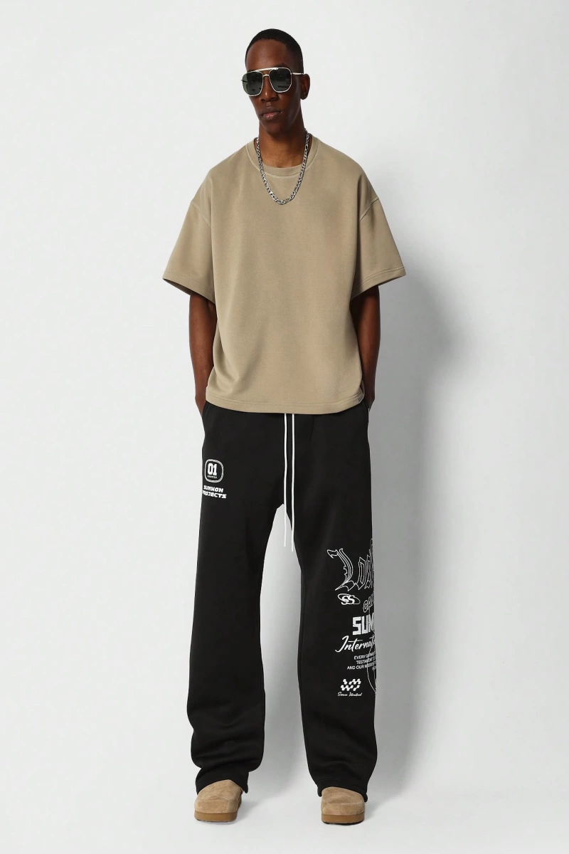 International Premium Drop Crotch Jogger Eşofman Altı Sokak Stili Tipografi Bas