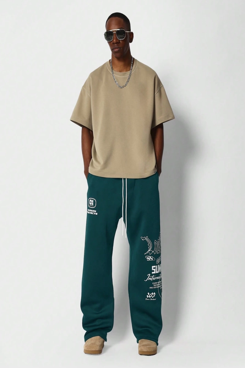 International Premium Drop Crotch Jogger Eşofman Altı Sokak Stili Tipografi Bas