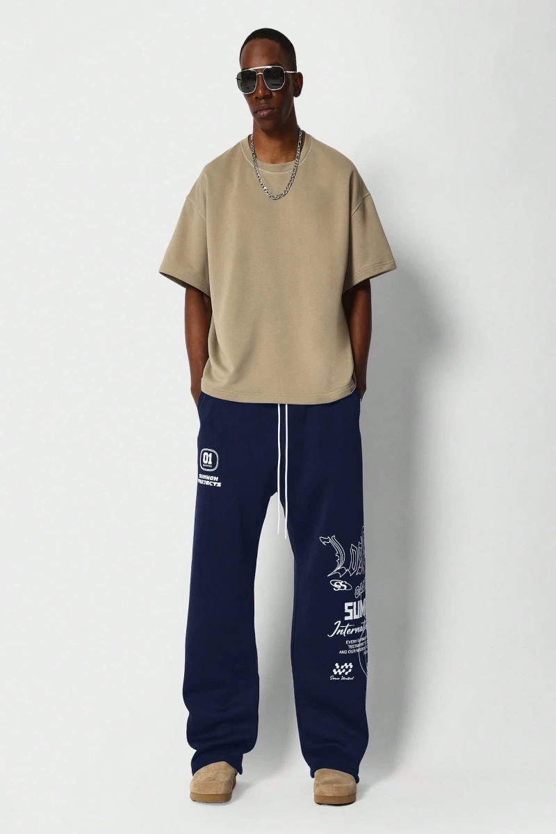 International Premium Drop Crotch Jogger Eşofman Altı Sokak Stili Tipografi Bas