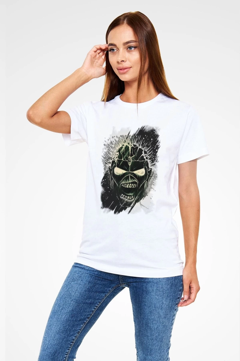 Iron Maiden Baskılı Unisex Beyaz Tişört
