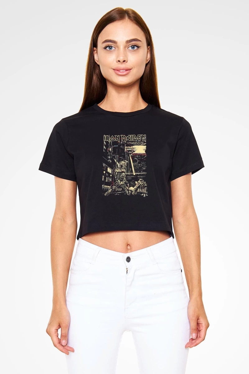 Iron Maiden Siyah Crop Top Tişört