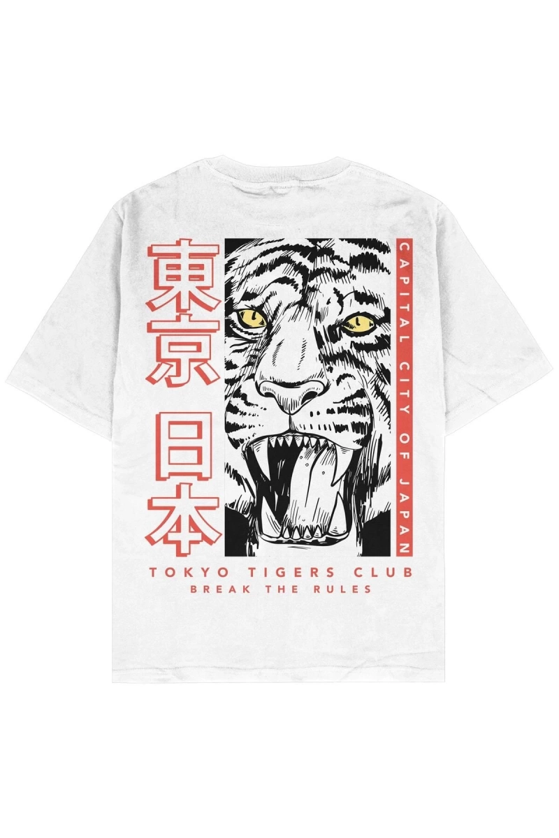 Japan Tiger Beyaz Oversize Unisex T-shirt