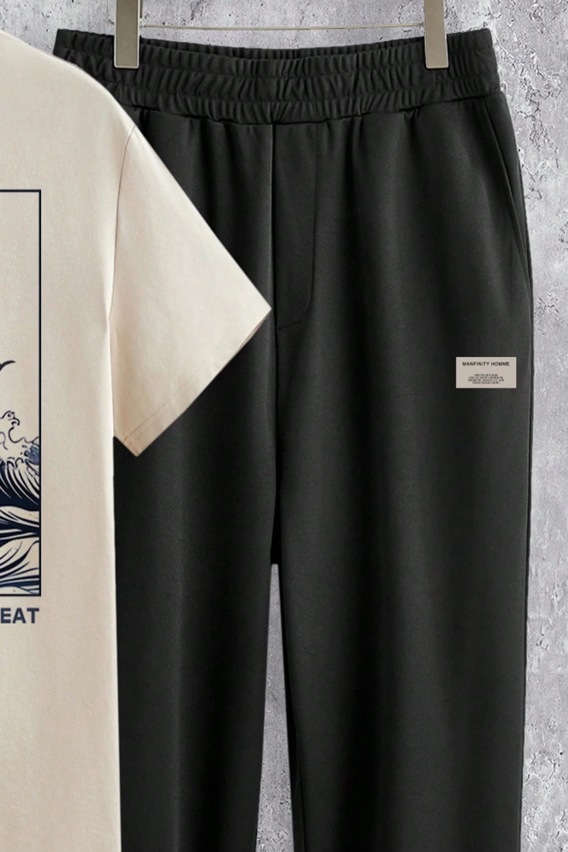 Japon Ukiyo-E Gün Batımı Dalgaları Baskılı Erkek Standart Beden Örme Haki
