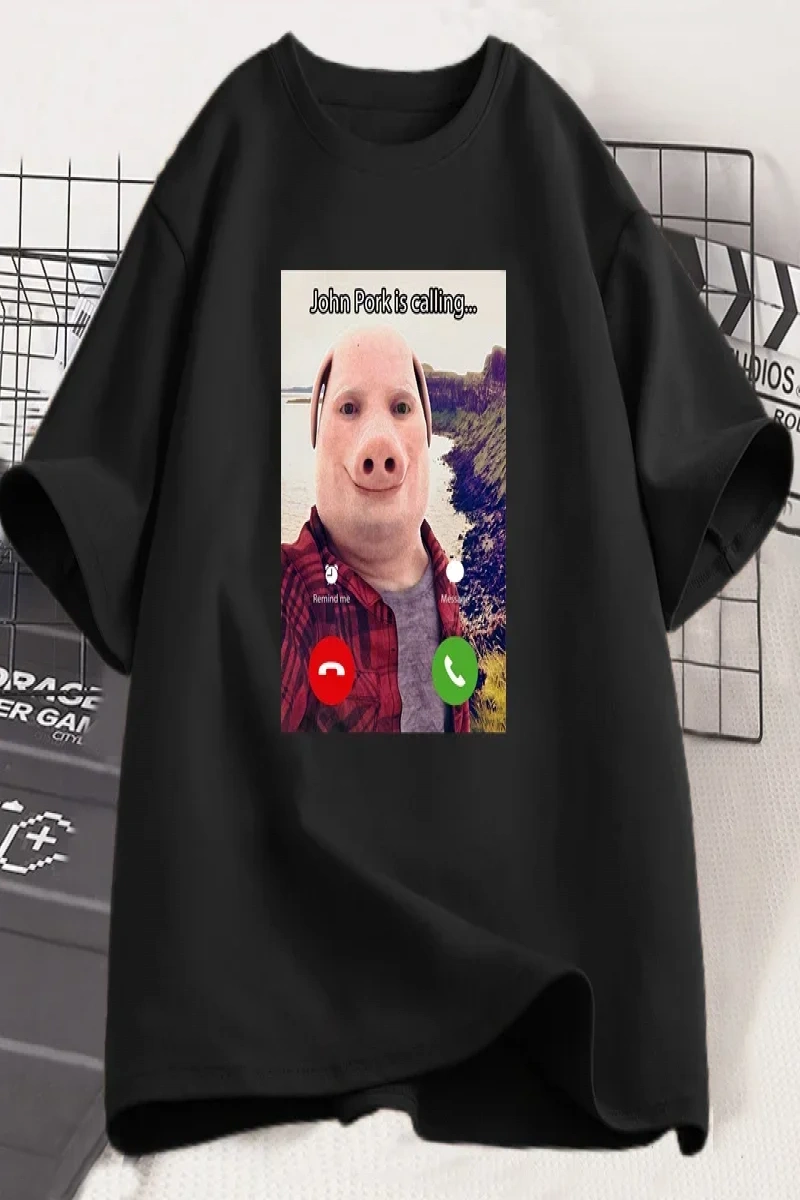 John Domuz Arıyor T Shirt Komik Grafik Tee Üst Büyük Boy Pamuk Mizah Domuz Meme Tasarım Erkek 2855