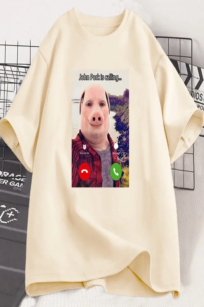 John Domuz Arıyor T Shirt Komik Grafik Tee Üst Büyük Boy Pamuk Mizah Domuz Meme Tasarım Erkek 2855