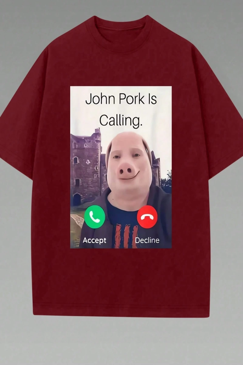 John Pork Is Calling Grafik Tişört, Mizah Domuz Sever Tasarımı, Sokak Modası