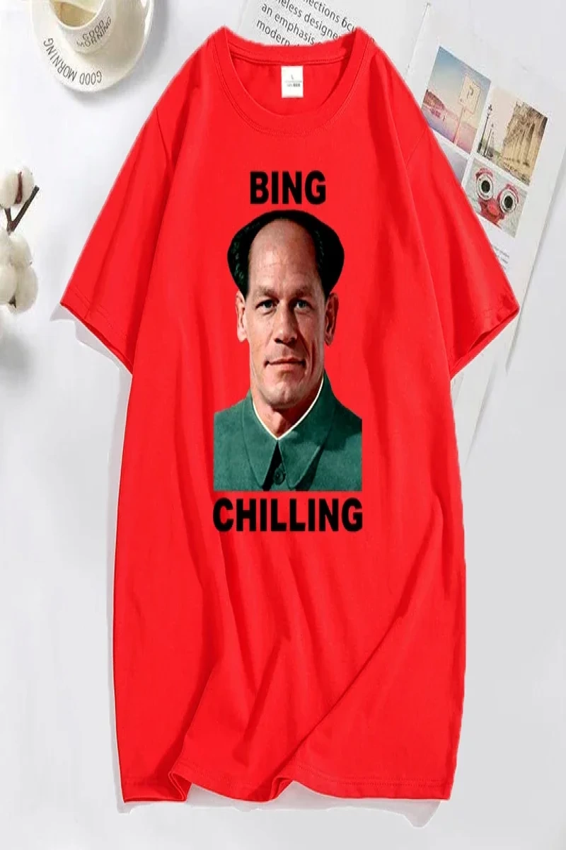 John Xina Bing Chilling John Cena Vintage T Shirt erkekler siyah pamuk günlük T-shirt yaz kıs 2941