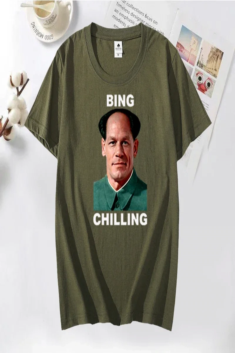 John Xina Bing Chilling John Cena Vintage T Shirt erkekler siyah pamuk günlük T-shirt yaz kıs 2941