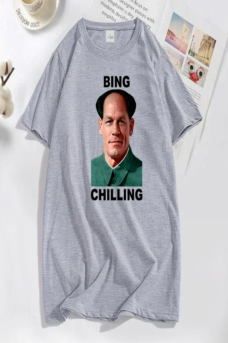 John Xina Bing Chilling John Cena Vintage T Shirt erkekler siyah pamuk günlük T-shirt yaz kıs 2941