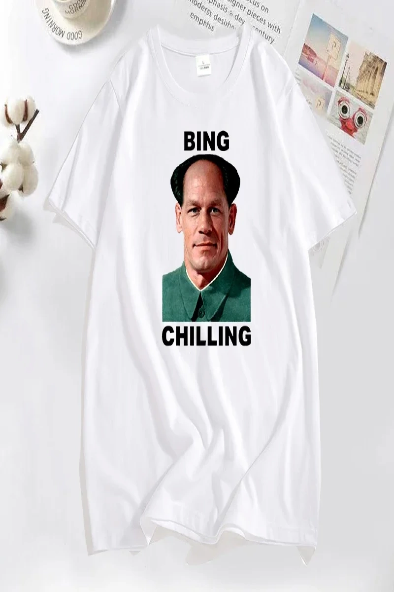 John Xina Bing Chilling John Cena Vintage T Shirt erkekler siyah pamuk günlük T-shirt yaz kıs 2941