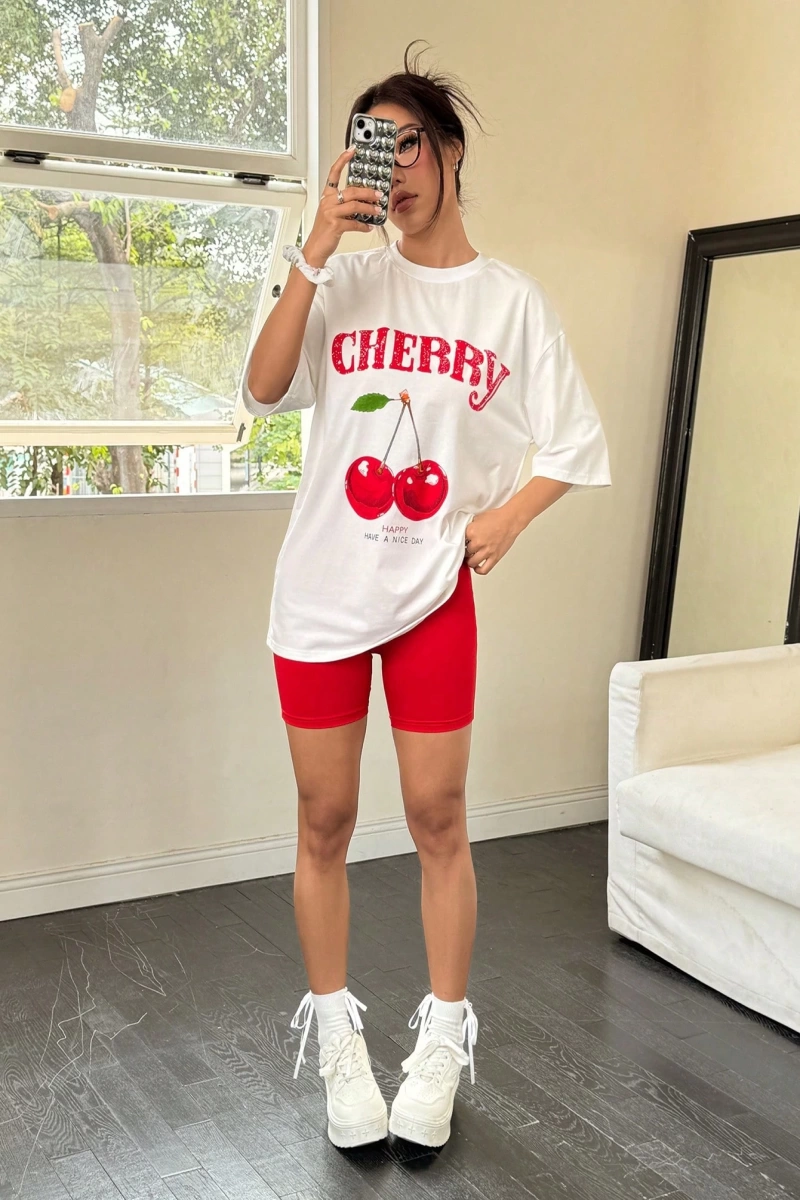 Kadın 2Lİ TAKIM OVERSİZE Trend T-shirt Şort Model 4917