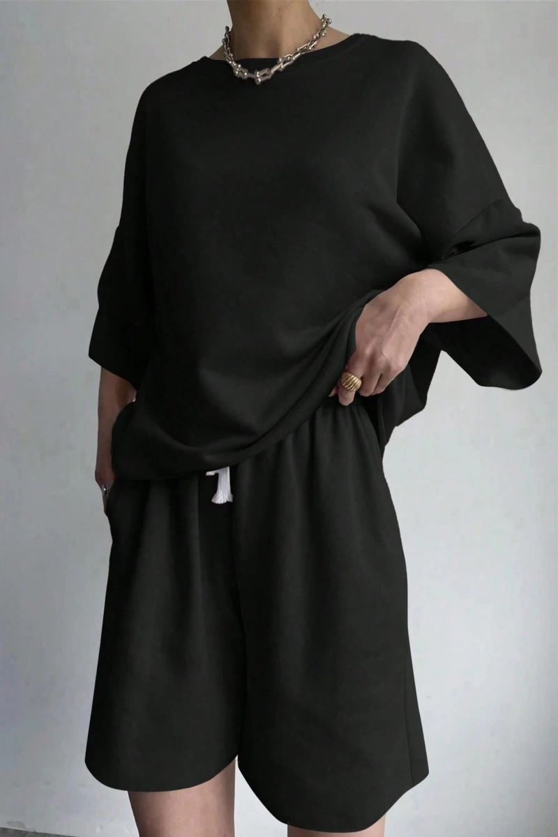Kadın 2Lİ TAKIM OVERSİZE Trend T-shirt Şort Model 4923