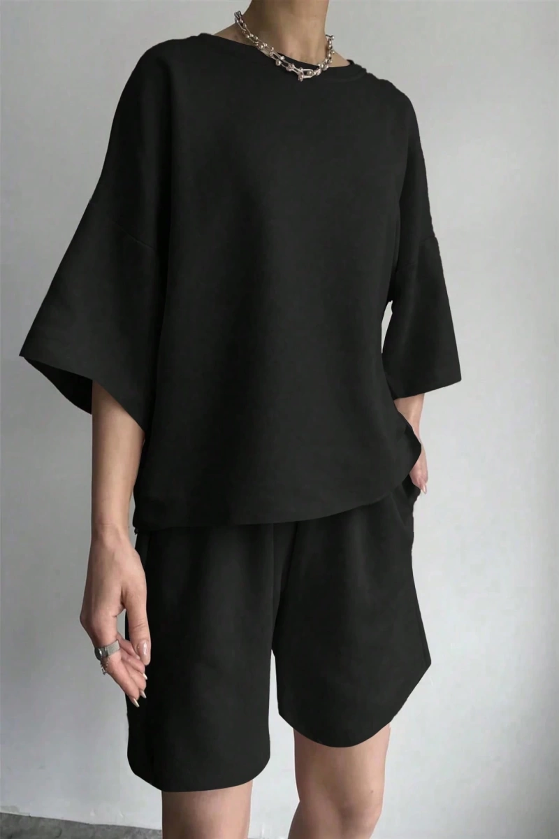 Kadın 2Lİ TAKIM OVERSİZE Trend T-shirt Şort Model 4923