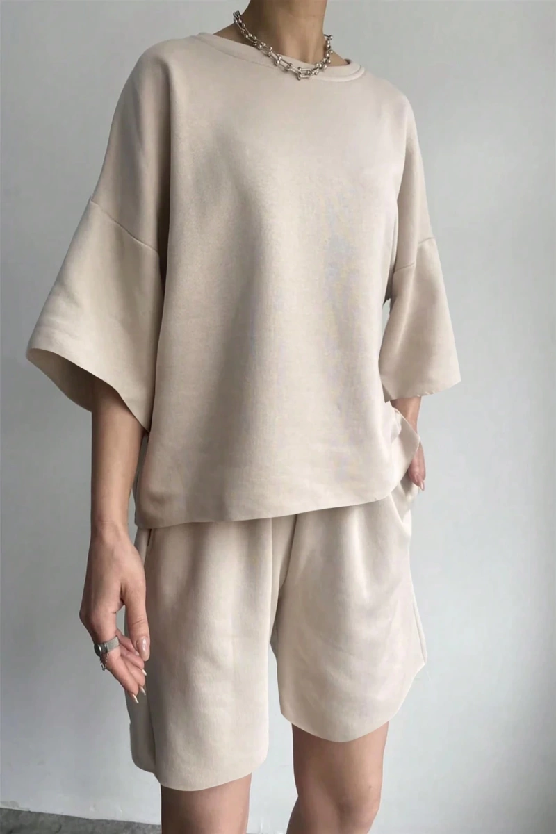 Kadın 2Lİ TAKIM OVERSİZE Trend T-shirt Şort Model 4923