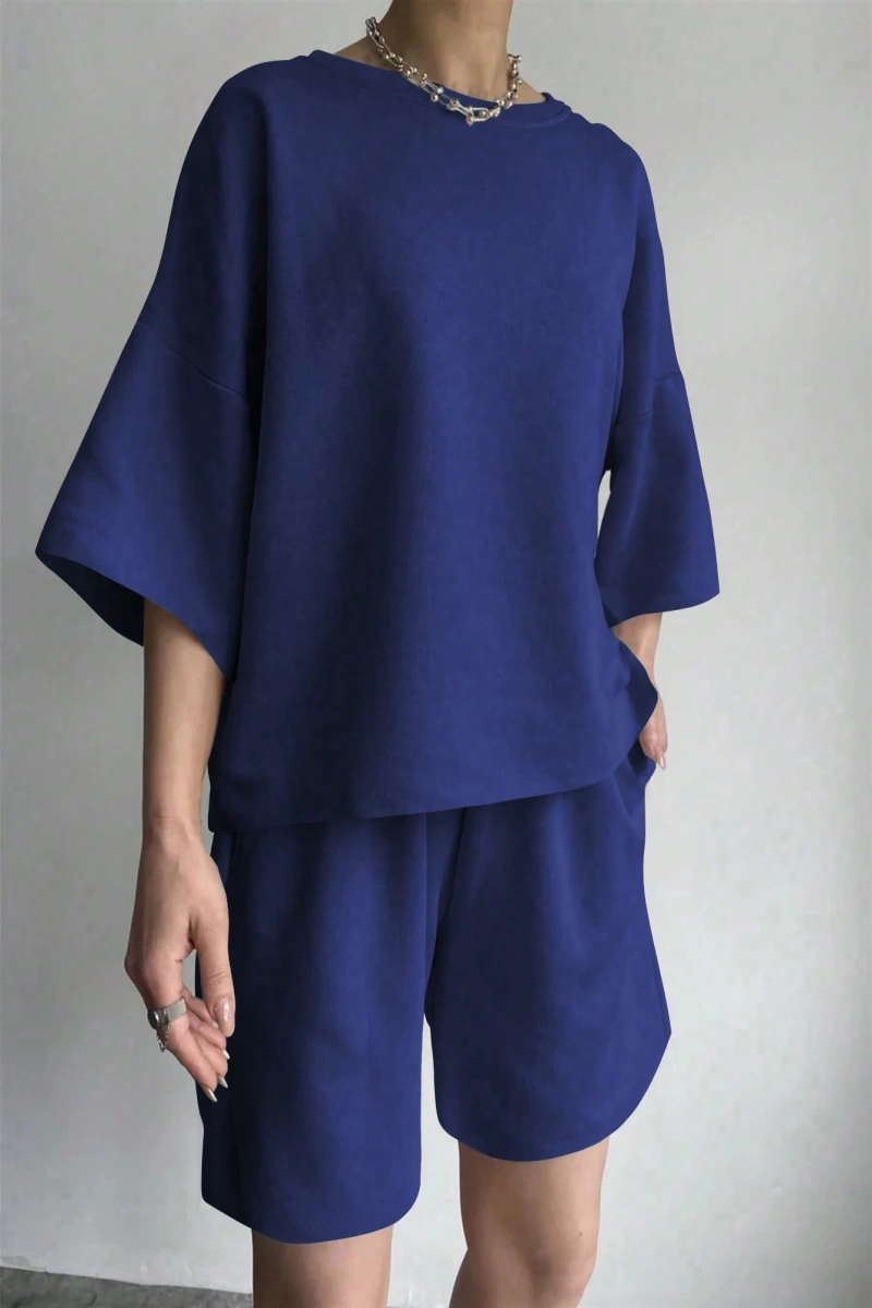 Kadın 2Lİ TAKIM OVERSİZE Trend T-shirt Şort Model 4923