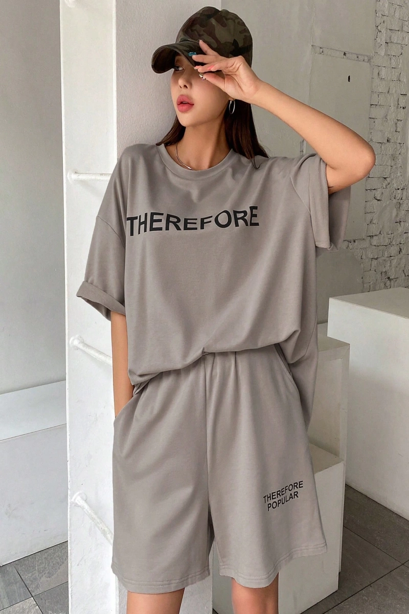 Kadın 2Lİ TAKIM OVERSİZE Trend T-shirt Şort Model 4933