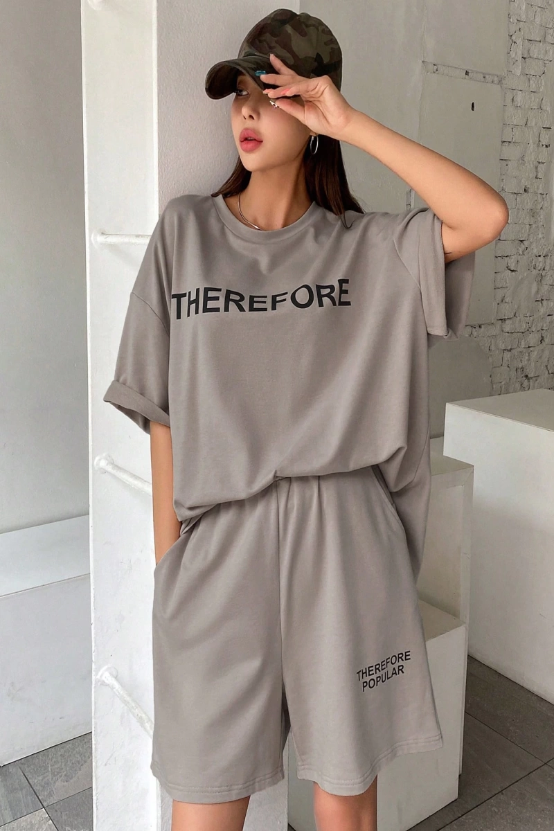 Kadın 2Lİ TAKIM OVERSİZE Trend T-shirt Şort Model 4933
