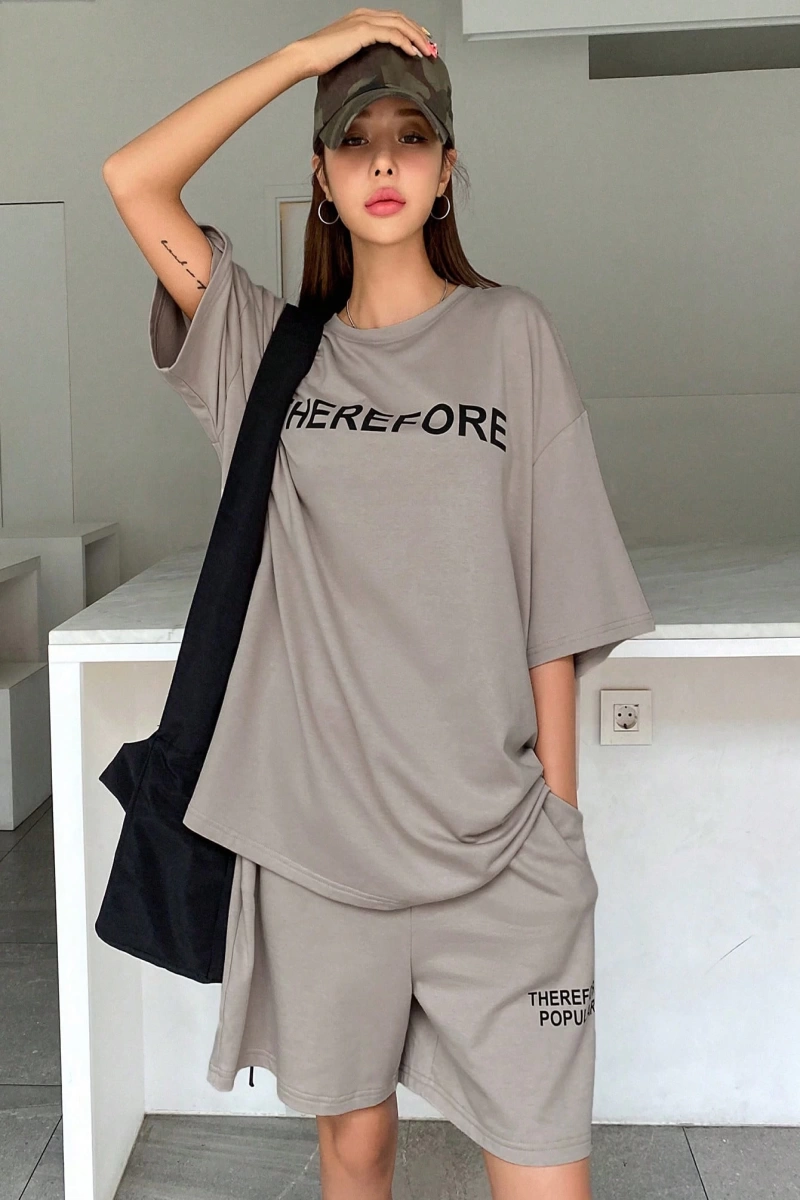 Kadın 2Lİ TAKIM OVERSİZE Trend T-shirt Şort Model 4933