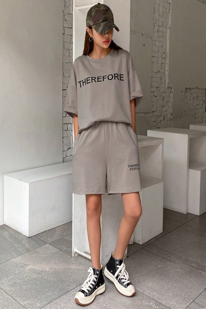 Kadın 2Lİ TAKIM OVERSİZE Trend T-shirt Şort Model 4933