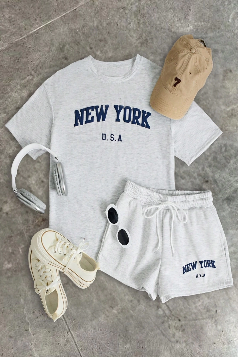 Kadın 2Lİ TAKIM OVERSİZE Trend T-shirt Şort Model 4934