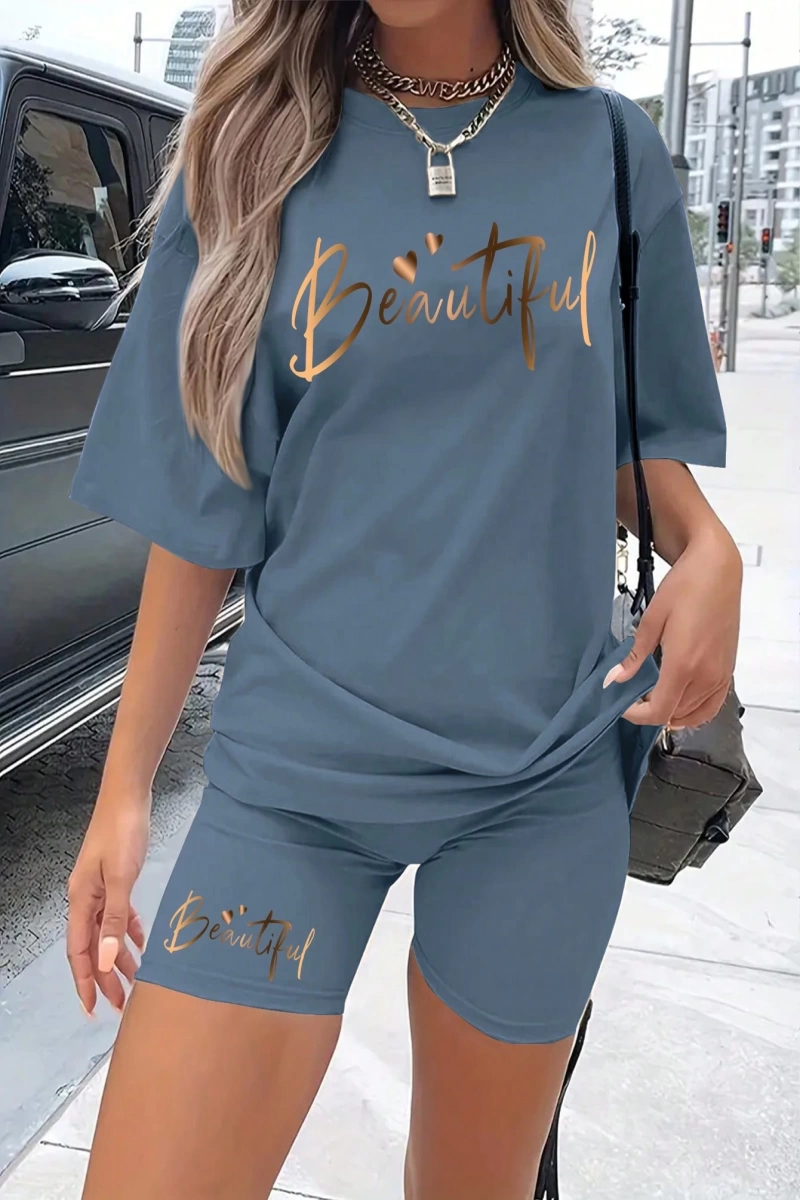 Kadın 2Lİ TAKIM OVERSİZE Trend T-shirt Şort Model 4960