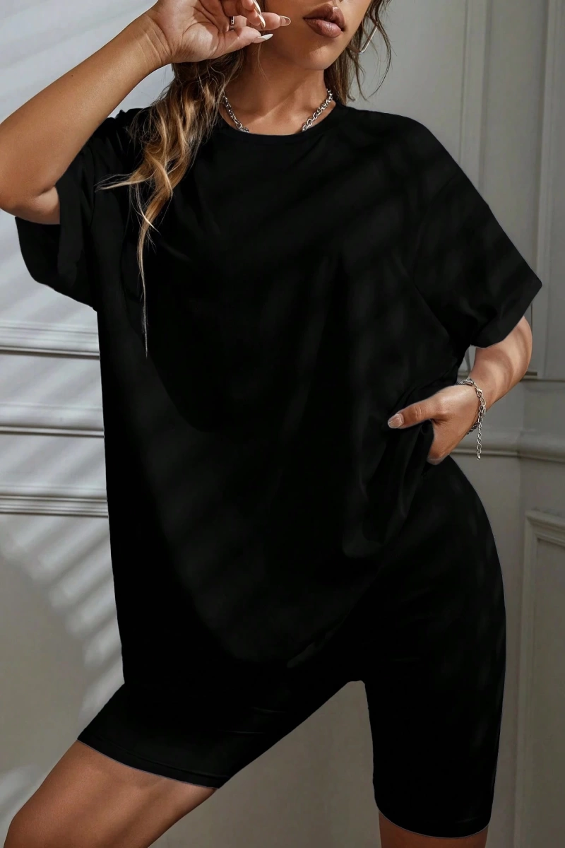 Kadın 2Lİ TAKIM OVERSİZE Trend T-shirt Şort Model 4962